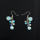 Blue Polymer Flower Pearl Earrings