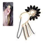 Black Rhinestone & Pearl Floral Non Piercing Left Earcuff Earwrap w/ Tassels [pc]
