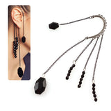 Non Piercing Earwrap Earcuff with Long Black Beads Tassels [pc]