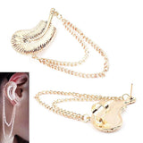 Gold Feather Right Earcuff Earrings with Tassels [pc]