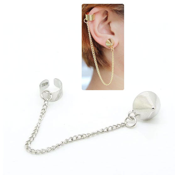 Silver Finish Rivet Chained Earstud Earcuff [pc]