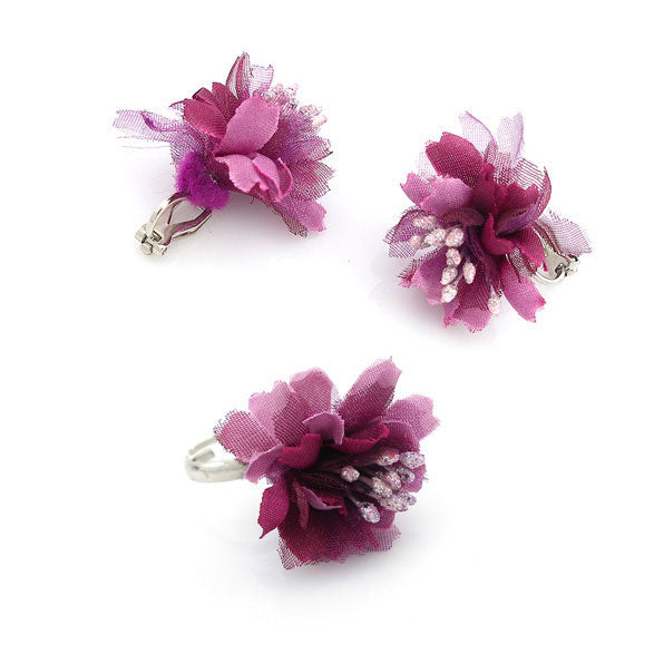 Dreamy Rose Clip-on Earrings and Ring Set