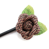 Wood Hair Stick with Check Pattern Rose 6"