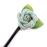 Wood Hair Stick with Check Pattern Rose 6"