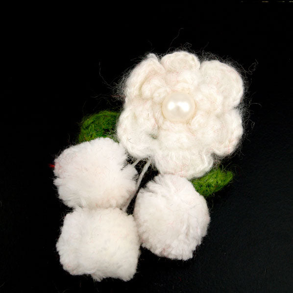 White Crotched Flower Brooch with Tassels