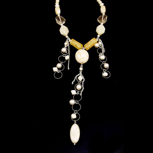 Bohemian Style Beaded Long Necklace White