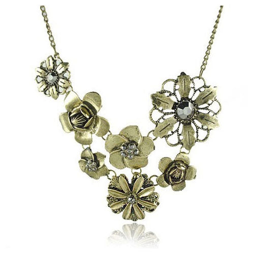 Antique Brass Floral Layer Necklace