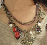Antique Brass Layered Multiple Elements Necklace