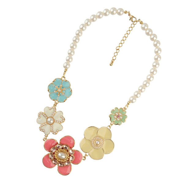 Pearl and Enamel Floral Necklace