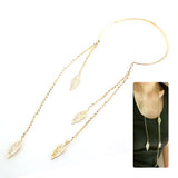 Choke Necklace with Long Leaf Tassels