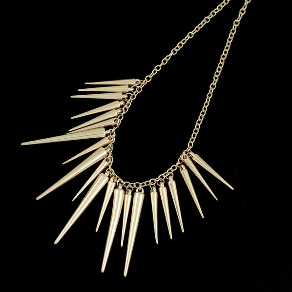 Gold Finish Long Rivets Necklace