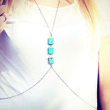 Nickel Finish Body Chain Bodychain with Turquoise Blue Color Beads