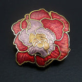 Gold-plated Chinese Cloisonne Rose Brooch Red