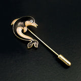 Gold-plated Chinese Cloisonne Dolphin Brooch Black