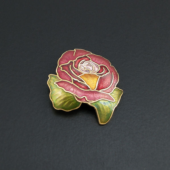 Gold-plated Chinese Cloisonne Rose Brooch