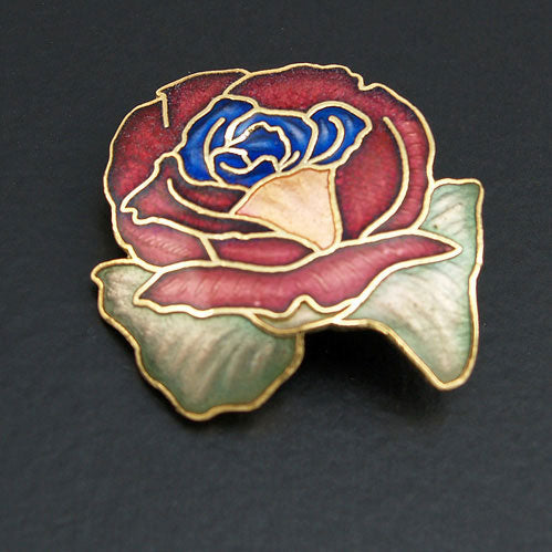Gold-plated Chinese Cloisonne Rose Brooch