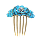 Antique Brass Rhinestone French Twist Comb Flower Blue