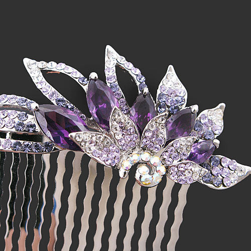 LUX Violet Swarovski Rhinestone & Zircon Floral Decorative Combl Decorative Comb