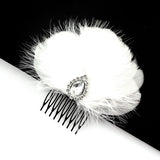 White Feather Wedding Decorative Hair Comb with Rhinestones