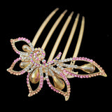 Gold Finish Champagne Rhinestone Butterfly French Twist Comb