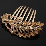 Gold Finish Champagne Rhinestone Butterfly Leaves French Twist Decorative Comb