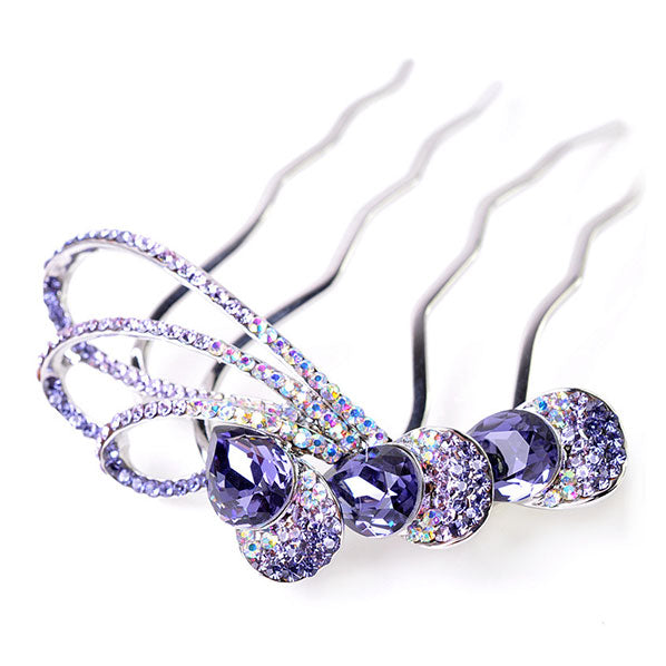 LUX Silver Finish French Twist Decorative Comb with Lilac Czech Rhinestone Abstract 3D Design