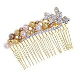 Gold Finish Pearl & Rhinestone Butterfly Bridal Decorative Comb