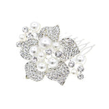Bridal Decorative Comb Rhinestone 5-Petal Flower with Glass Pearls