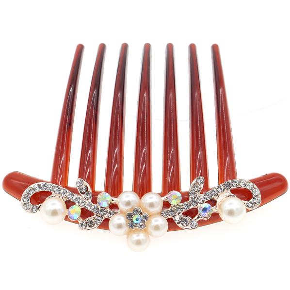 Floral Rhinestone and Glass Pearl French Twist Up-do Comb