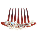 Rhinestone and Glass Pearl Floral French Twist Up-do Comb