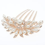 Bridal Glass Pearl French Twist Up-do Comb with Rhinestones Blooming Flower