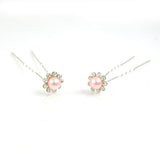 Violet Red Pearl and Rhinestone Hairpins [Pair] 2.75"