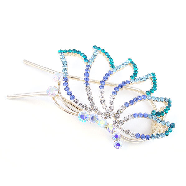 Blue Butterfly Czech Crystal Rhinestone 2-prong Hair Stick 4.75 in