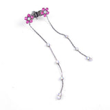 Hotpink Floral Czech Crystal Rhinestone Mini Claw with Tassels