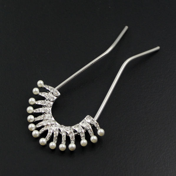 Czech Rhinestone & Pearl 2-Prong Bridal Hair Stick Fork