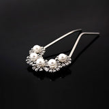 Czech Rhinestone & Pearl 2-Prong Bridal Hair Stick Fork Flowers