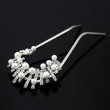 Czech Rhinestone & Pearl 2-Prong Bridal Abstract Hair Stick Fork