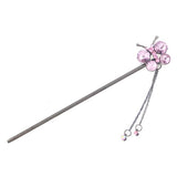 Butterfly Rhinestone Hair Stick with Tassels Pink