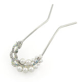 Pearl and Rhinestone 2-Prong Bridal Hair Stick Fork Leaves