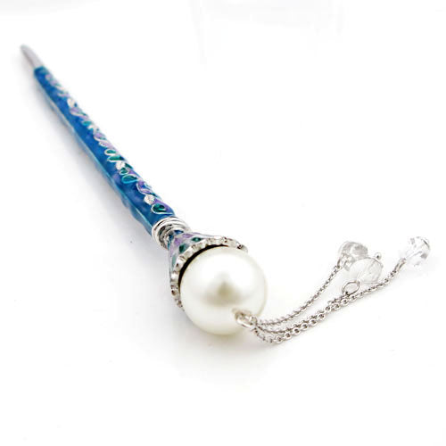 LUX Enamel Hair Stick with Pearl and Crystal Tassels Red
