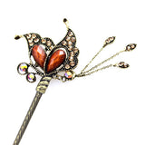 Black Rhinestone Antique Brass Hair Stick Butterfly with Tassels