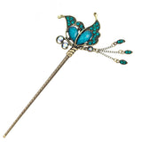 Rhinestone Antique Brass Hair Stick Butterfly with Tassels