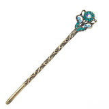 Pink Rhinestone Antique Brass Finish Double-Sided Floral Hair Stick