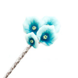 Enamel Flowers with Swarovski Rhinestones Hair Stick Blue