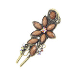 Antique Brass Rhinestone Floral Hinged Hair Claw Clip Fork