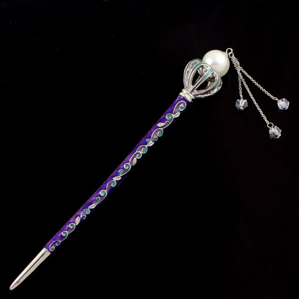 LUX Crown Enamel Hair Stick with Pearl and Swarovski Crystal Tassels