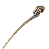Antique Brass Finish Cloud Hair Stick with Rhinestones Champagne