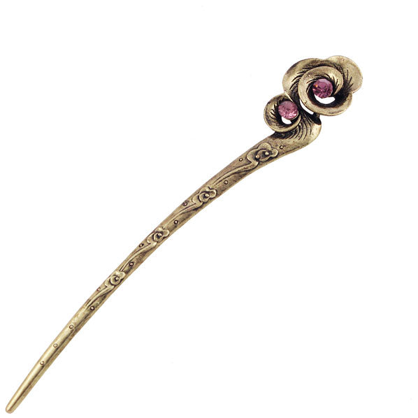 Antique Brass Finish Cloud Hair Stick with Rhinestones Purple