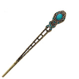 Antique Brass Double-Sided Scepter Hair Stick with Rhinestones Topaz
