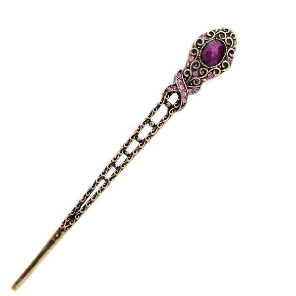Antique Brass Finish Double-Sided Scepter Hair Stick with Rhinestones